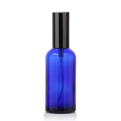 Bottiglia cosmetica dello spruzzo della pompa di vetro blu di LinDeer 50ml con lo spruzzatore del Black Mist